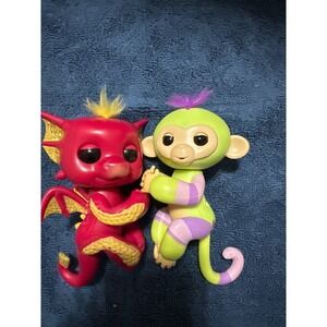WowWee Kiki Fingerlings Glitter Monkey Interactive Baby Pet and red dragon